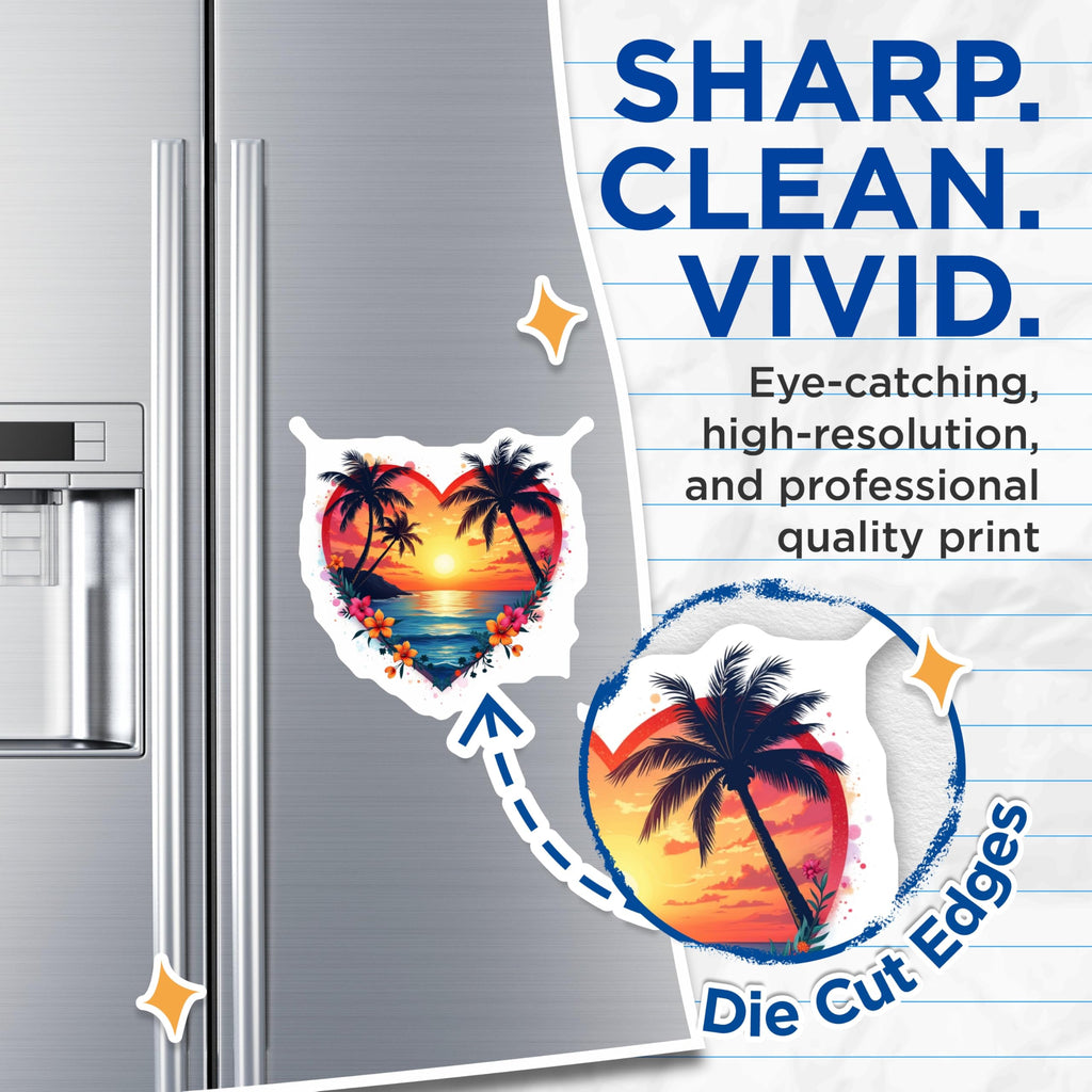 (2 Pack) Tropical Sunset Magnets - Beach Heart Decor - Palm Tree Ocean Scene - Vacation Souvenir - Summer Vibes Fridge Magnet - 5 Inches On Longest Side - Thick Durable Magnet - Made in USA - MAG29474