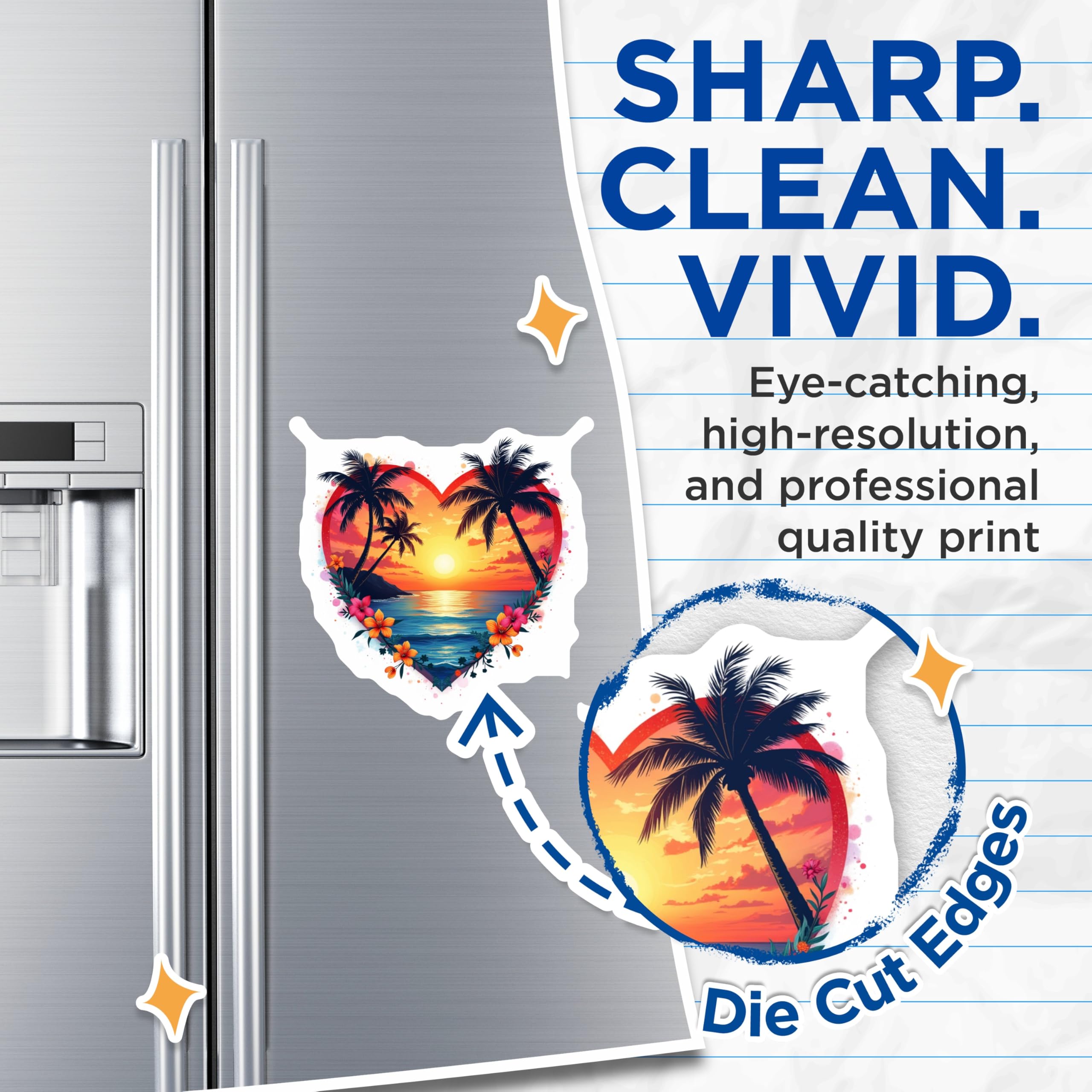 (2 Pack) Tropical Sunset Magnets - Beach Heart Decor - Palm Tree Ocean Scene - Vacation Souvenir - Summer Vibes Fridge Magnet - 5 Inches On Longest Side - Thick Durable Magnet - Made in USA - MAG29474