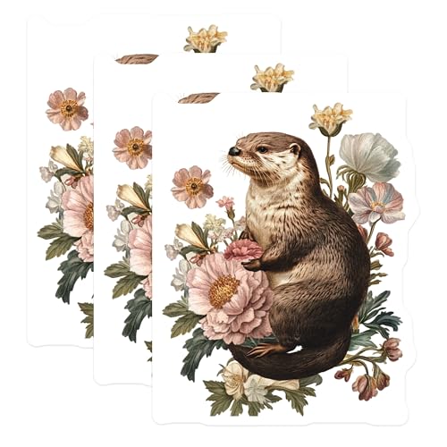 (3 Pack) Otter Decals - Laptop Decal - Floral Animal Sticker - 3 Inches On Longest Side - Easy Peel & Apply - Made in USA - 3MCS2286