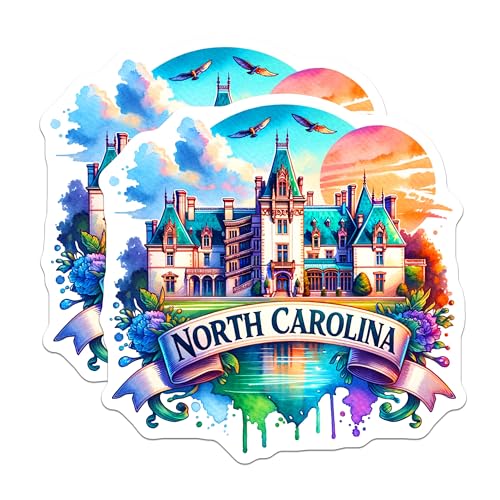 (2 Pack) North Carolina Stickers - Colorful Landmark Art - Adventure Travel Stickers - 5" On Longest Side - Sticks to Smooth Flat Surfaces - Made in USA - BMCS7116