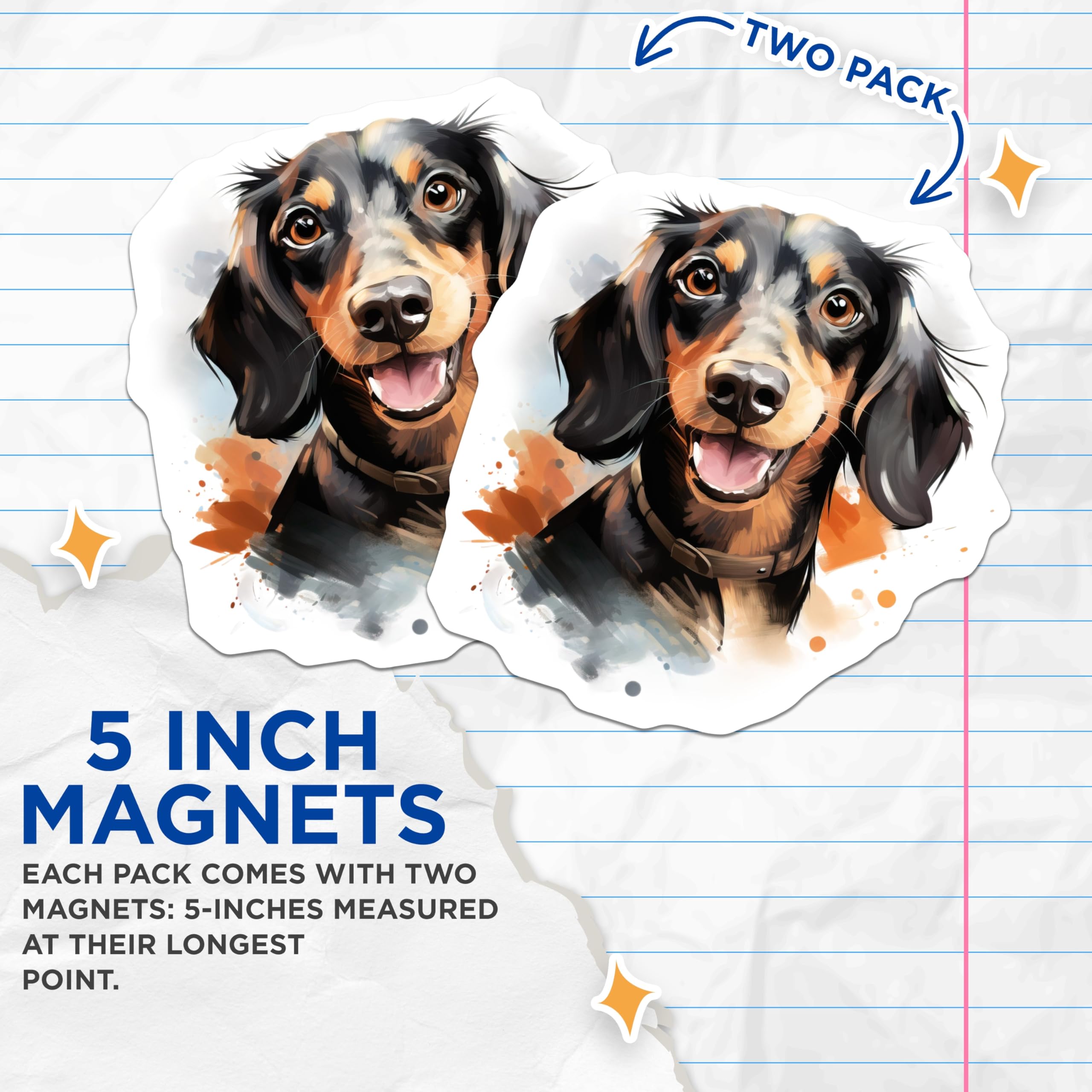 (2 Pack) Dachshund Magnets - Wiener Dog Decor - Happy Doxie Art for Pet Lover - 5 Inches On Longest Side - Thick Durable Magnet - Made in USA - MAG29299