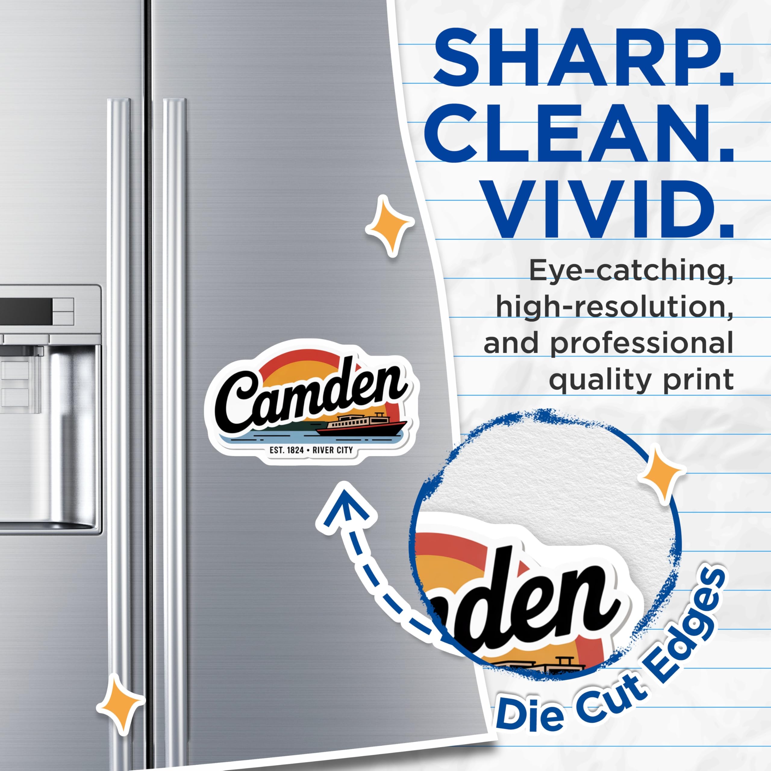 (2 Pack) Camden NJ Magnets - River City Souvenir - New Jersey Trip Decor - 5" On Longest Side - Premium Magnet - for Cars, Refrigerators, Toolboxes, Lockers - Made in USA - MAG18485