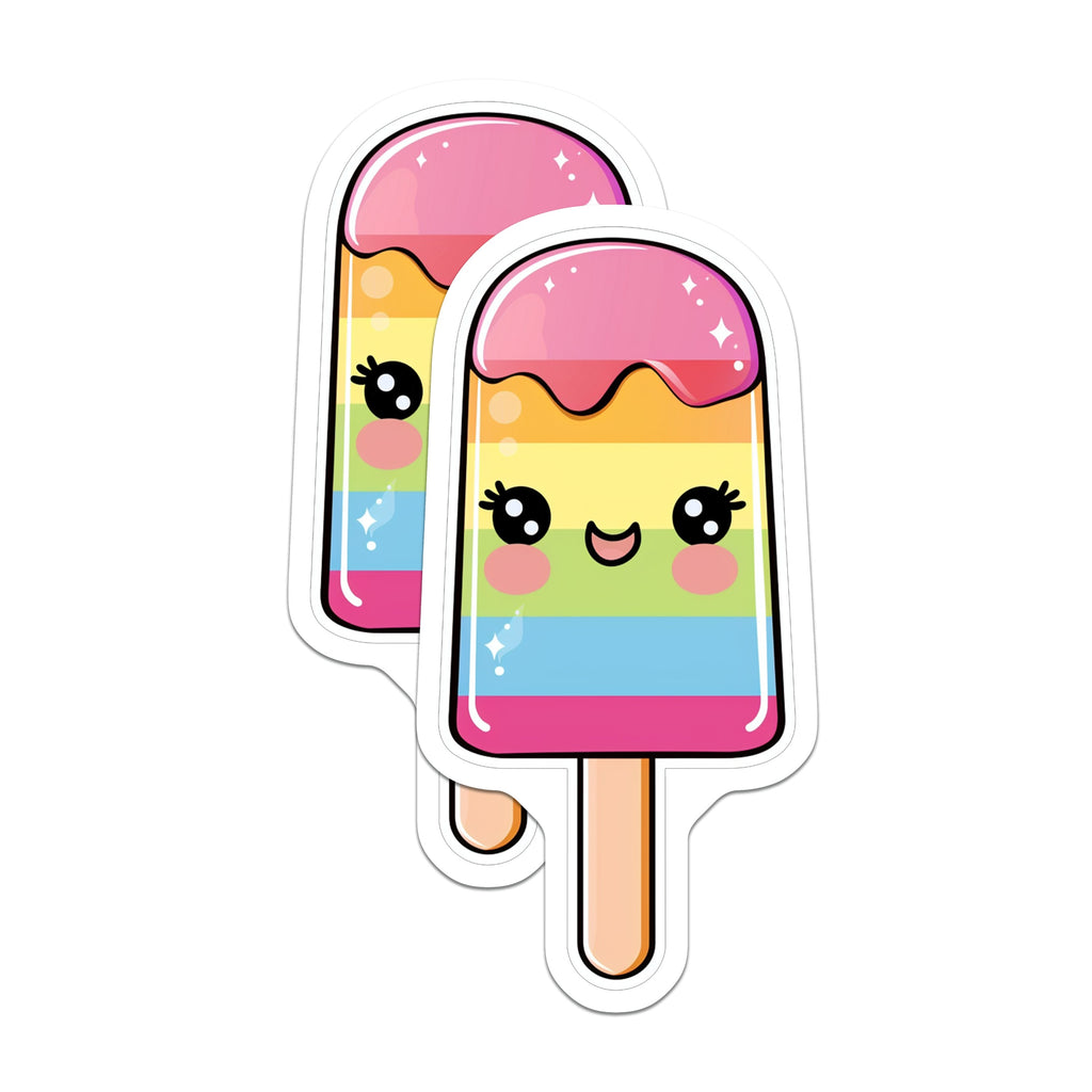 (2 Pack) Kawaii Rainbow Popsicle Magnets - Cute Ice Cream Bar - Colorful Fridge Decor Locker Fun - 5 Inches On Longest Side - Thick Durable Magnet - Made in USA - MAG36908