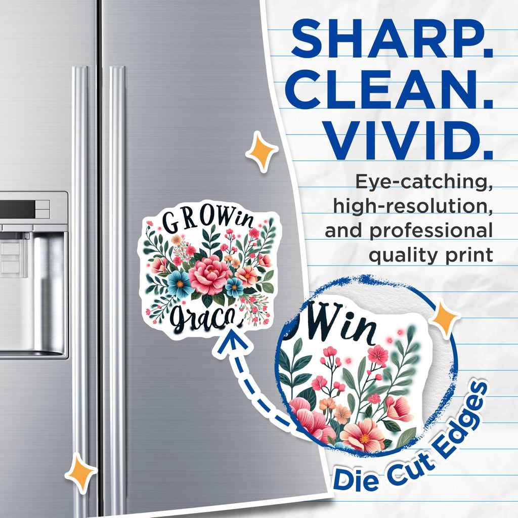 (2 Pack) Grow in Grace Magnets - Floral Magnet Design - Inspirational Message Home - 5" On Longest Side - for Cars, Fridges, Toolboxes - Made in USA - MAG4080