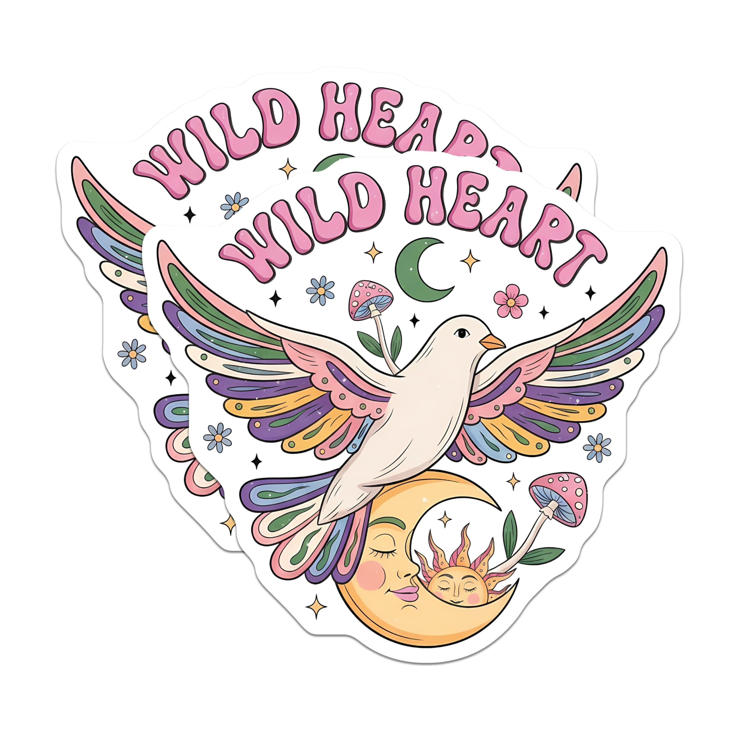 (2 Pack) Wild Heart Magnets - Groovy Dove Moon Sun - Bohemian Celestial Home Decor - 5 Inches On Longest Side - Thick Durable Magnet - Made in USA - MAG21976