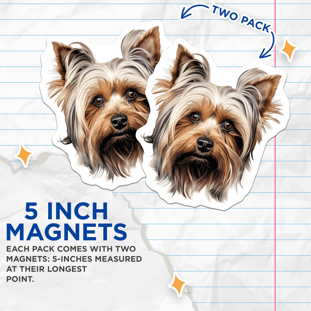(2 Pack) Yorkshire Terrier Magnets - Yorkie Dog Lover - Pet Portrait Fridge Magnets - 5 Inches On Longest Side - Thick Durable Magnet - Made in USA - MAG26022