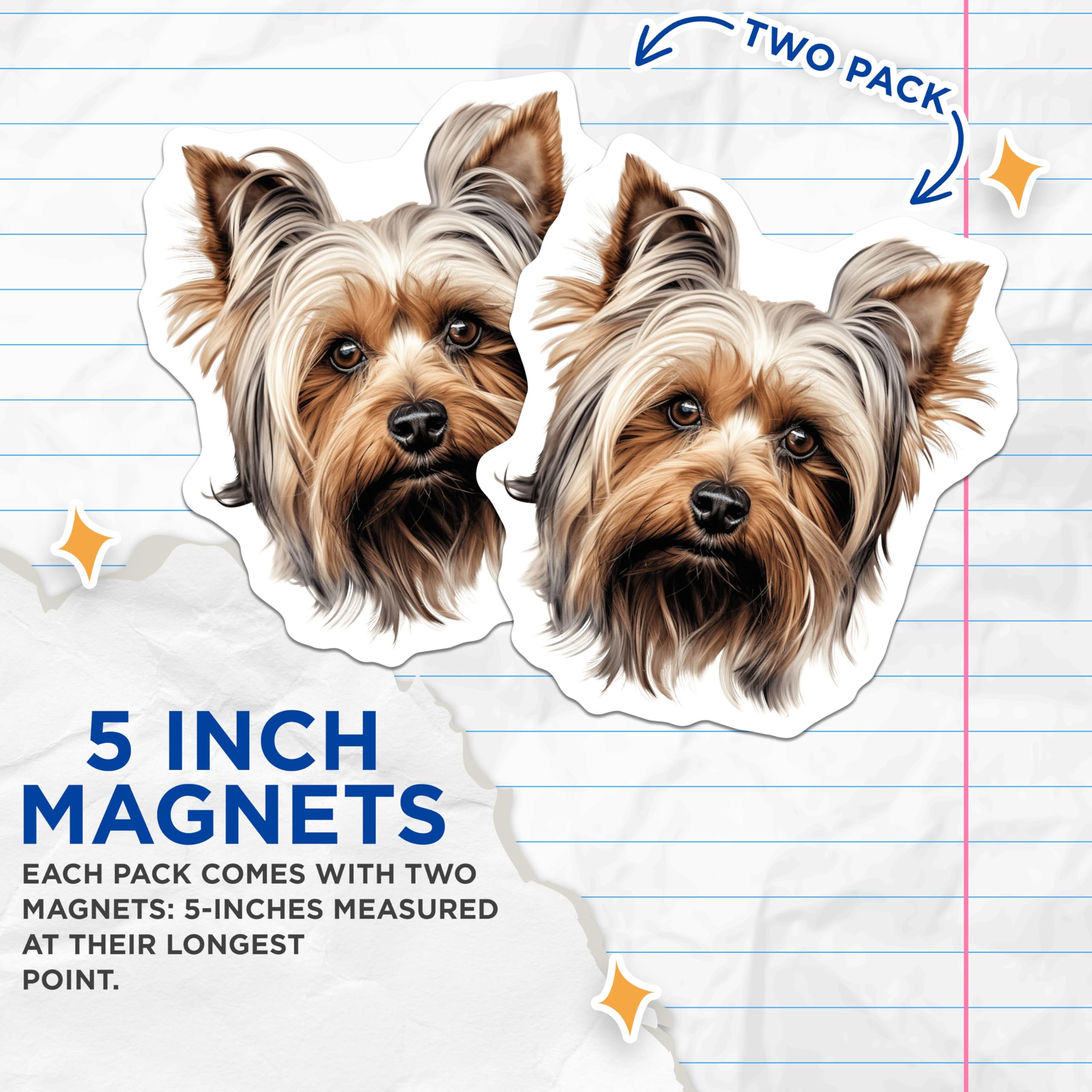 (2 Pack) Yorkshire Terrier Magnets - Yorkie Dog Lover - Pet Portrait Fridge Magnets - 5 Inches On Longest Side - Thick Durable Magnet - Made in USA - MAG26022