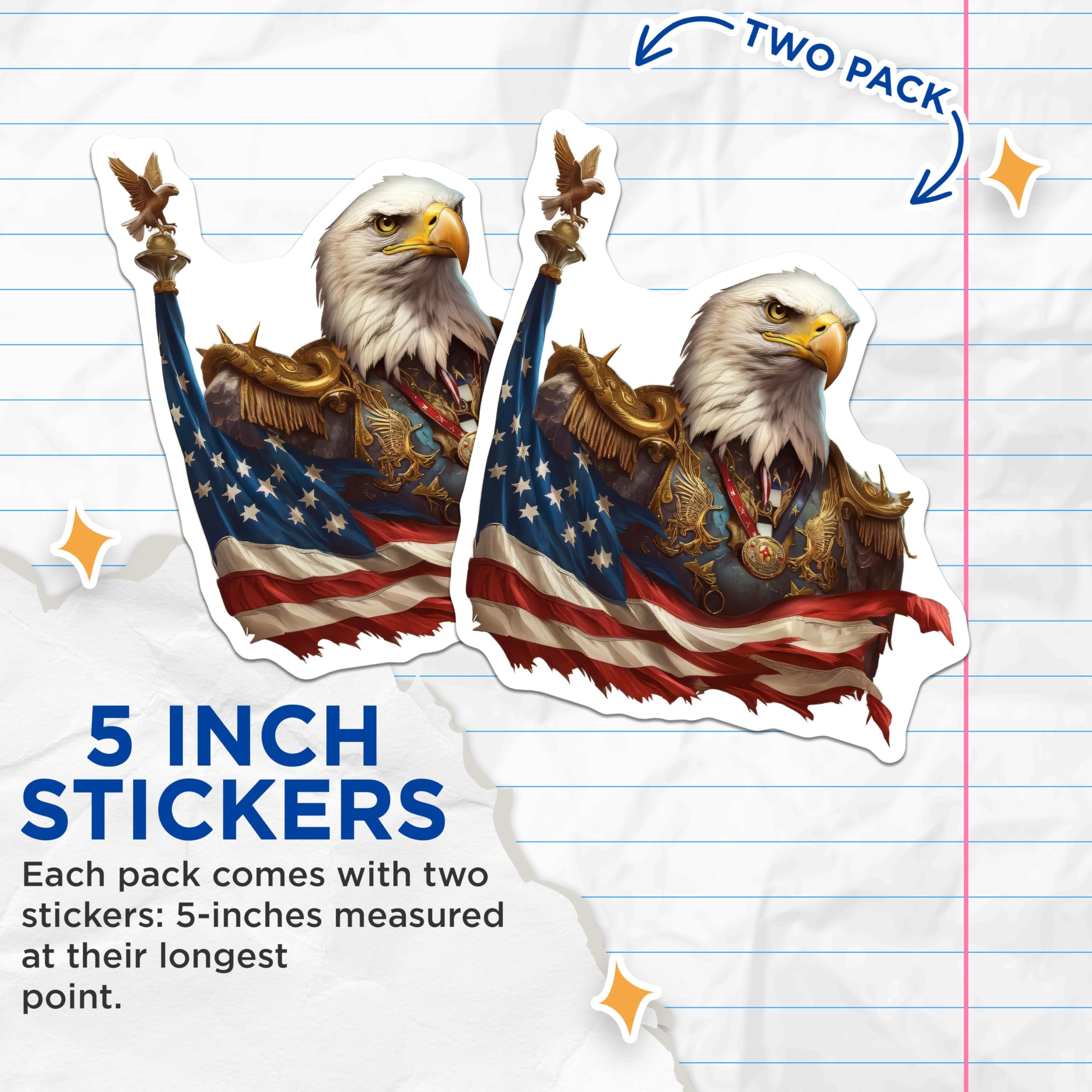 (2 Pack) Bald Eagle Stickers - Patriotic American Flag Decals - Military Service USA Honor - Veteran Appreciation Decal - 5" On Longest Side - Sticks to Smooth Flat Surfaces - Made in USA - BMCS20679