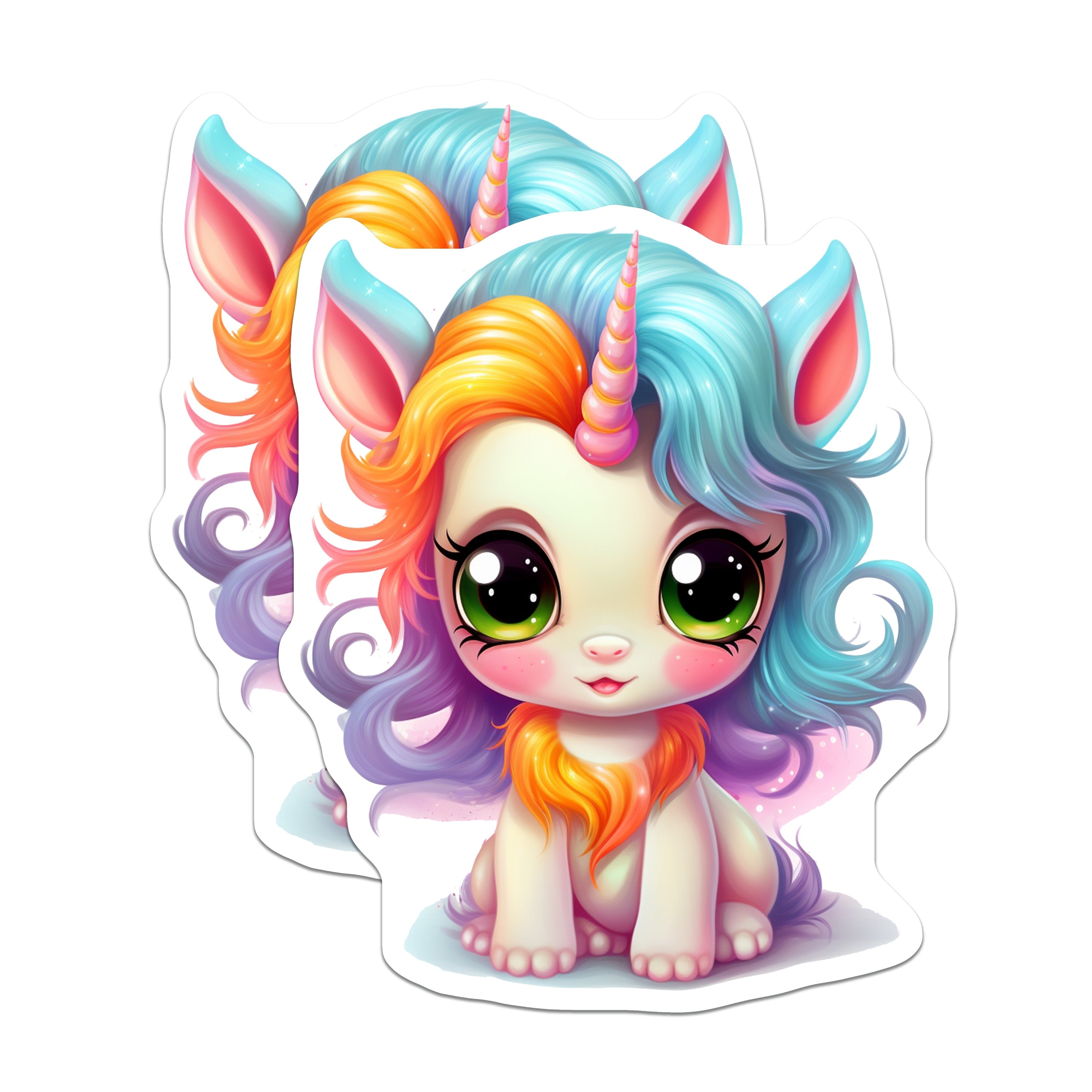 (2 Pack) Cute Unicorn Magnets - Kawaii Fantasy Decor - Magical Creature Art for Fridge Kids Room - 5 Inches On Longest Side - Thick Durable Magnet - Made in USA - MAG36983