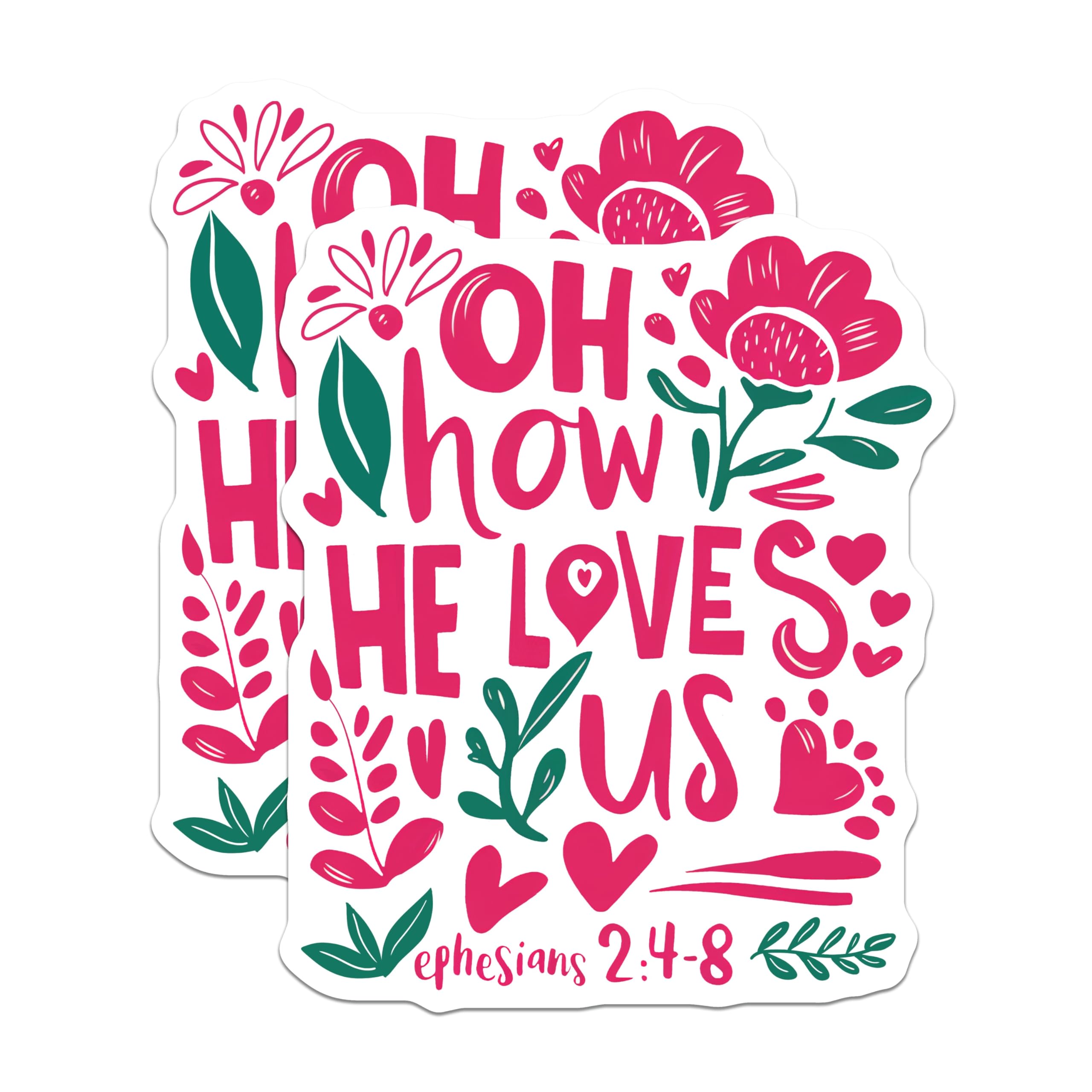 (2 Pack) Oh How He Loves Us Magnets - Floral Christian Magnets - Scripture Verse Magnets - 5" On Longest Side - Premium Magnet - for Cars, Refrigerators, Toolboxes, Lockers - Made in USA - MAG17821
