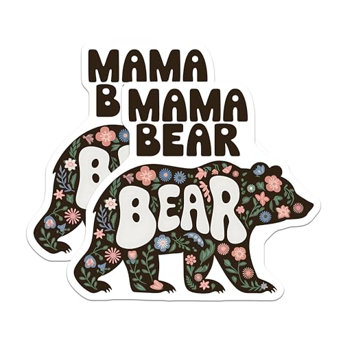 (2 Pack) Mama Bear Stickers - Floral Bear Stickers - Cute Animal Decal - 5" On Longest Side - Sticks to Smooth Flat Surfaces - Made in USA - BMCS3912