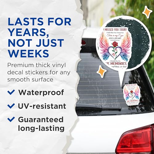 (2 Pack) I Missed You Today Stickers - Grief Awareness - Memorial Stickers - 5" On Longest Side - Sticks to Smooth Flat Surfaces - Made in USA - BMCS6105
