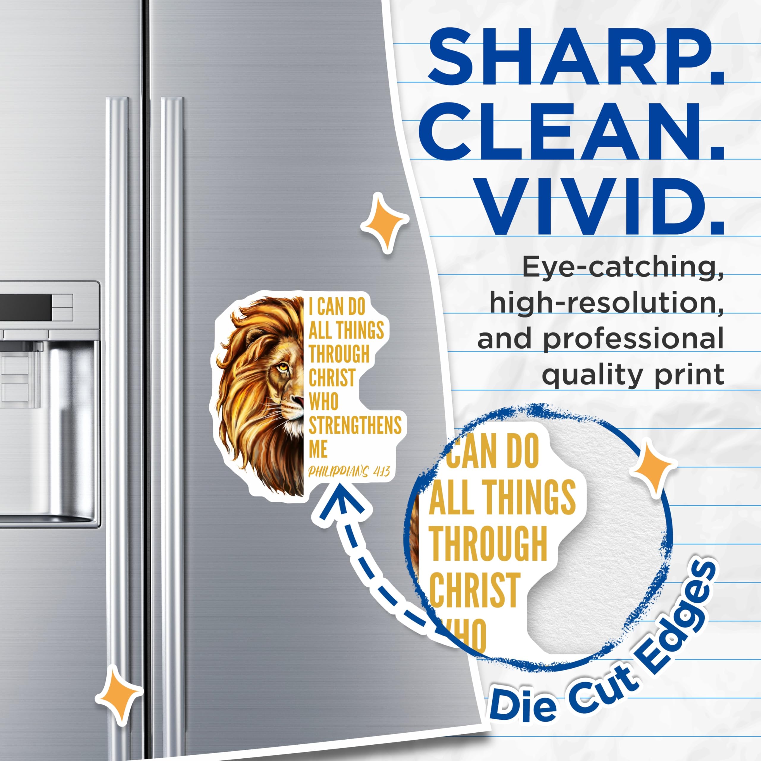 (2 Pack) Christian Lion Magnets - Philippians 4:13 Verse - Spiritual Faith Inspirational Decor - 5 Inches On Longest Side - Thick Durable Magnet - Made in USA - MAG20678