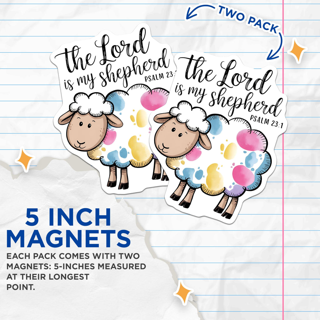 (2 Pack) Christian Magnets - Lord is My Shepherd Verse - Psalm 23 1 Lamb Decor - 5 Inches On Longest Side - Thick Durable Magnet - Made in USA - MAG20946