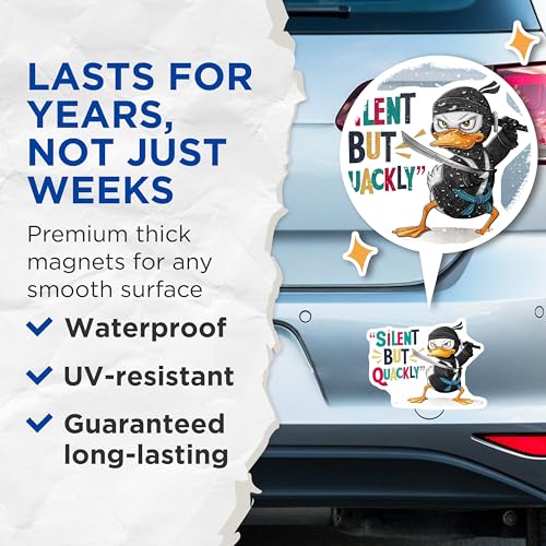 (2 Pack) Silent But Quackly Magnets Magnets - Ninja Duck - Funny Refrigerator Decor - 5" On Longest Side - Made in USA - Sticks to Refrigerators & Metal Surfaces - MAG8478