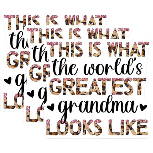 (3 Pack) Greatest Grandma Decals - Grandma Laptop Decal - Leopard Print Grandma - 3 Inches On Longest Side - Easy Peel & Apply - Made in USA - 3MCS4510