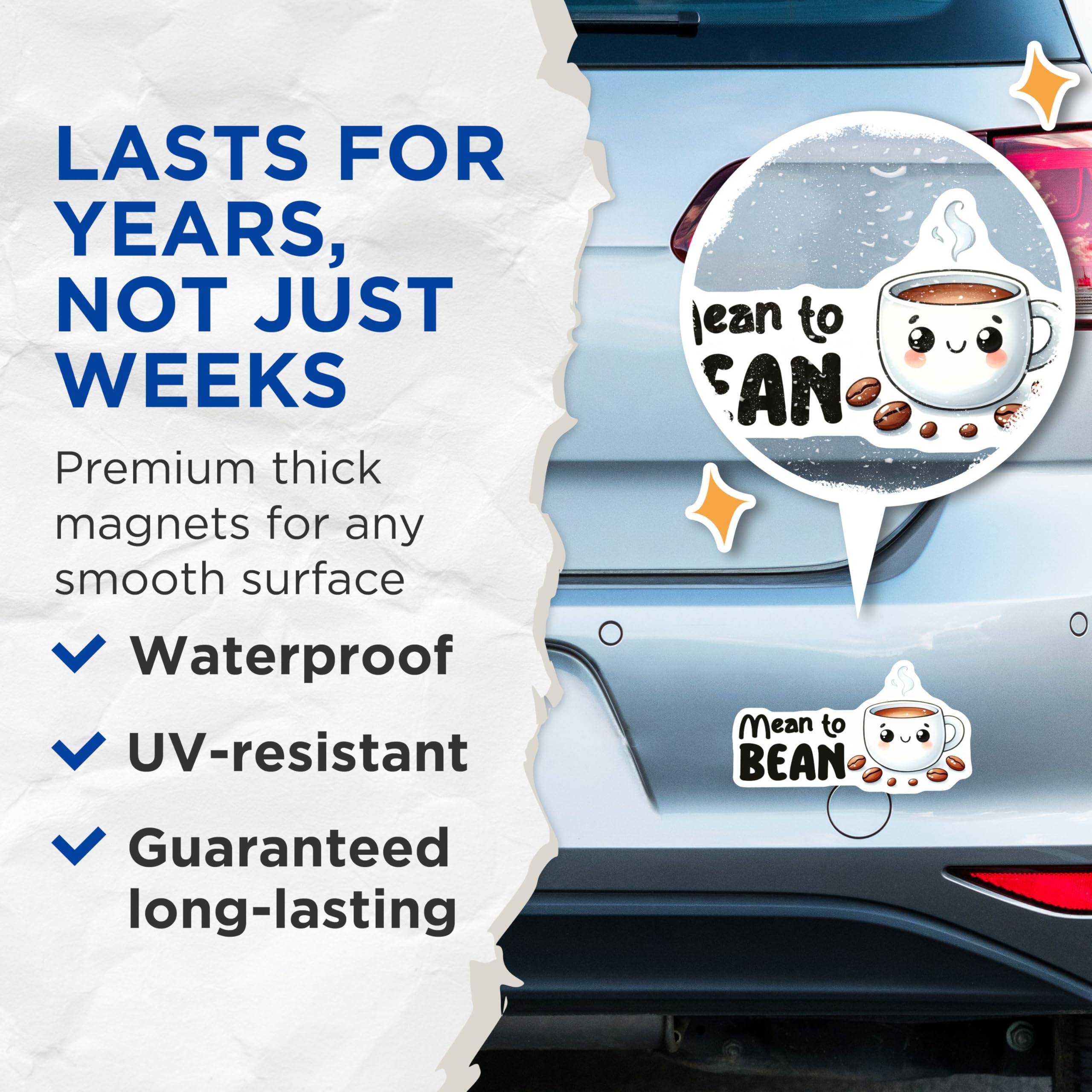 (2 Pack) Mean to Bean Magnets - Cute Coffee Mug Magnets - Funny Kitchen Decor Magnets - 5" On Longest Side - for Cars, Refrigerators, Toolboxes, Lockers - Made in USA BMCS3285