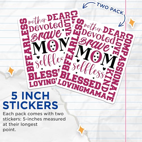(2 Pack) Brave Mom Stickers - Devoted Mother Stickers - Loving Mama Decals - 5" On Longest Side - Sticks to Smooth Flat Surfaces - Made in USA - BMCS4679