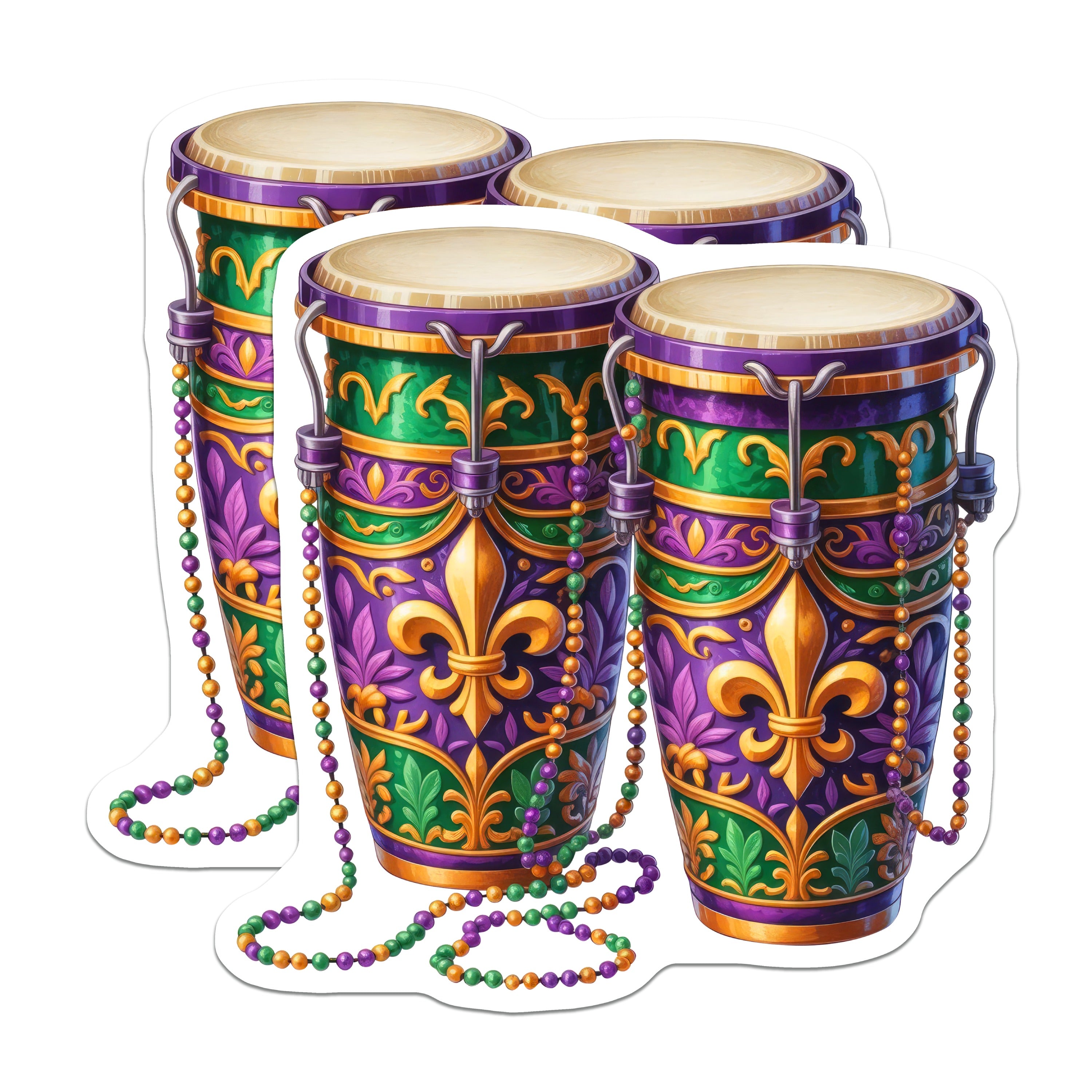 (2 Pack) Mardi Gras Conga Drums Magnets - New Orleans Decor - Fleur De Lis Art Celebration Souvenir - 5 Inches On Longest Side - Thick Durable Magnet - Made in USA - MAG38022
