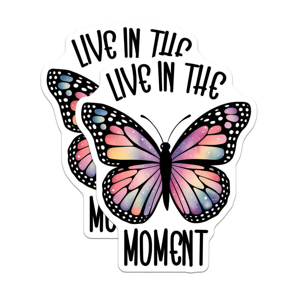 (2 Pack) Live in The Moment Magnets - Inspirational Butterfly Decor - Boho Aesthetic Fridge Locker Motivation - 5 Inches On Longest Side - Thick Durable Magnet - Made in USA - MAG38981