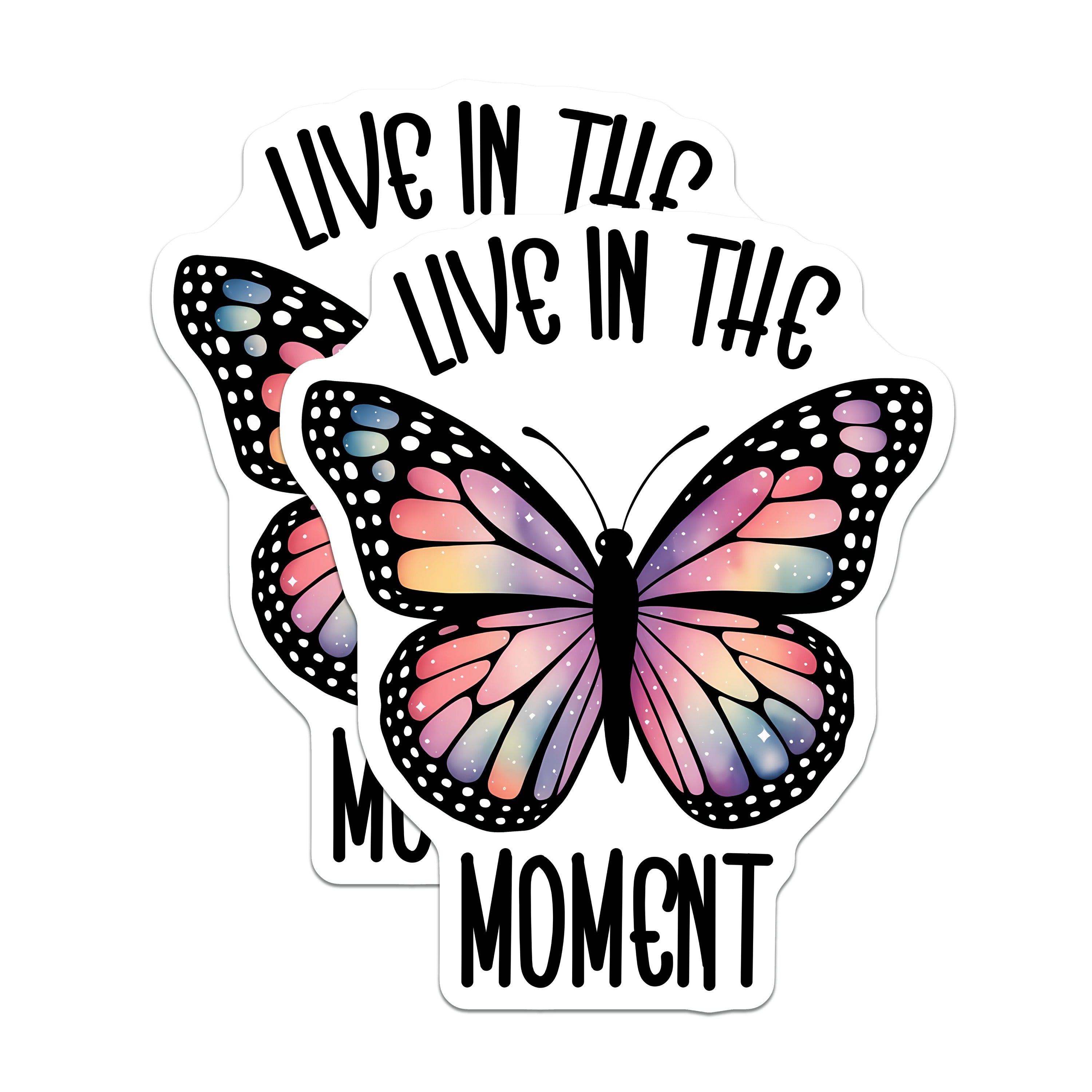(2 Pack) Live in The Moment Magnets - Inspirational Butterfly Decor - Boho Aesthetic Fridge Locker Motivation - 5 Inches On Longest Side - Thick Durable Magnet - Made in USA - MAG38981