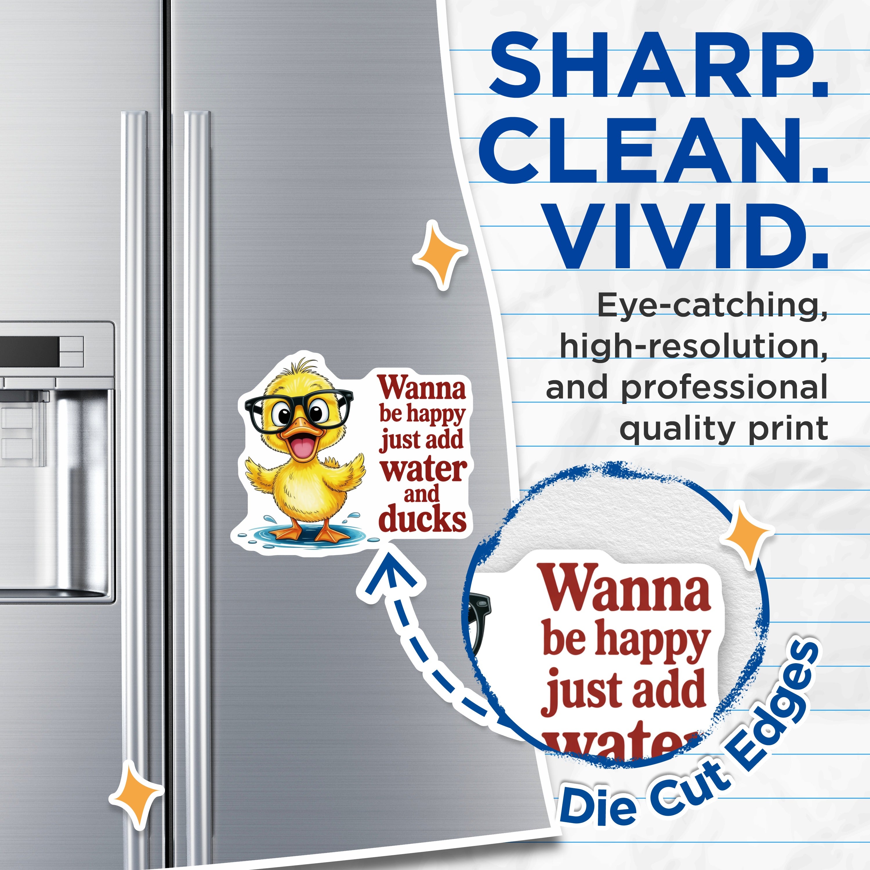 (2 Pack) Cute Duck Magnets - Happy Quote Refrigerator Decor - Funny Animal Kitchen Appliance Accents - 5 Inches On Longest Side - Thick Durable Magnet - Made in USA - MAG38800