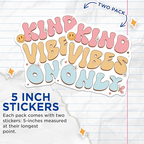 (2 Pack) Kind Vibes Only Stickers - Motivational - Positive Message - Vinyl Decal - 5" On Longest Side - Sticks to Smooth Flat Surfaces - Made in USA - BMCS7105