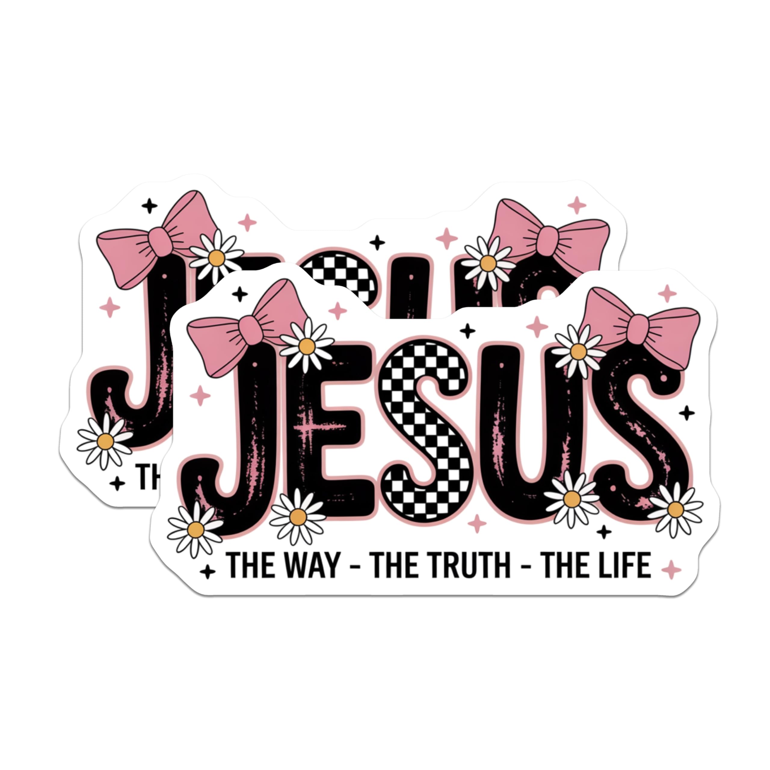 (2 Pack) Jesus Magnets - Christian Faith Decor - Inspirational Bible Verse - Trendy Daisy Bow Magnets - 5 Inches On Longest Side - Thick Durable Magnet - Made in USA - MAG30464