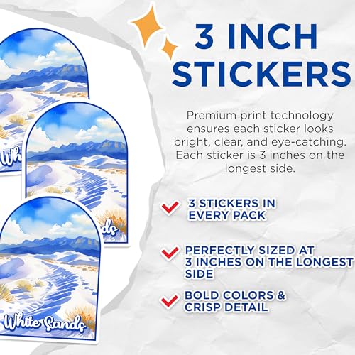 (3 Pack) White Sands Decals - National Park Decal - Landscape Scene Decals - 3 Inches On Longest Side - Easy Peel & Apply - Made in USA - 3MCS0436