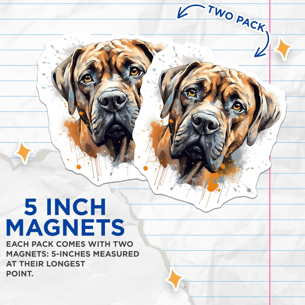 (2 Pack) Mastiff Dog Magnets - Watercolor Pet Art - Large Breed Dog Lover Decor - 5 Inches On Longest Side - Thick Durable Magnet - Made in USA - MAG27268