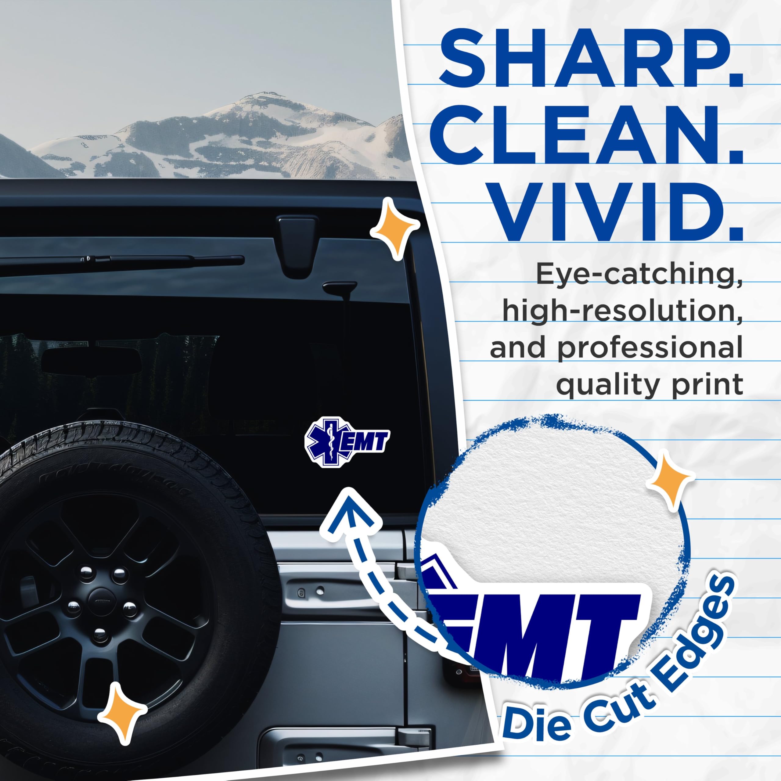 (2 Pack) EMT Star of Life Stickers - Emergency Medical Technician Decals - First Responder Paramedic Stickers - 5" On Longest Side - Sticks to Smooth Flat Surfaces - Made in USA - BMCS5263