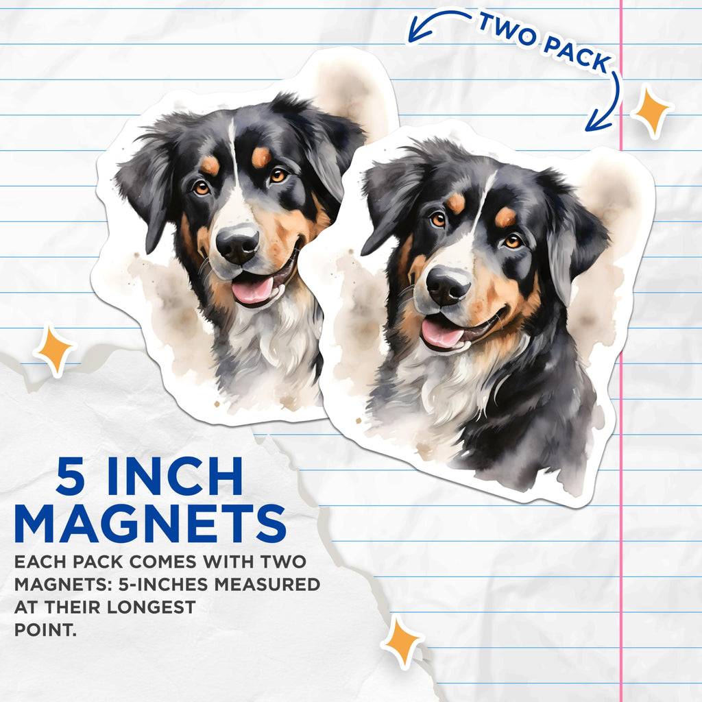 (2 Pack) Bernese Mountain Dog Magnets - Watercolor Dog Art - Dog Lover Decor - 5 Inches On Longest Side - Thick Durable Magnet - Made in USA - MAG27595