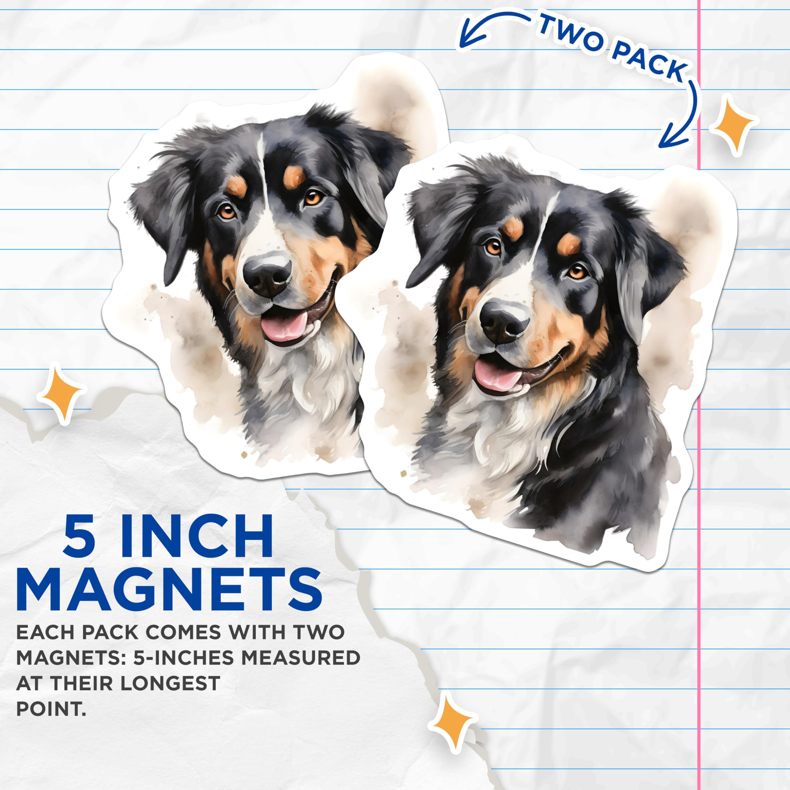 (2 Pack) Bernese Mountain Dog Magnets - Watercolor Dog Art - Dog Lover Decor - 5 Inches On Longest Side - Thick Durable Magnet - Made in USA - MAG27595