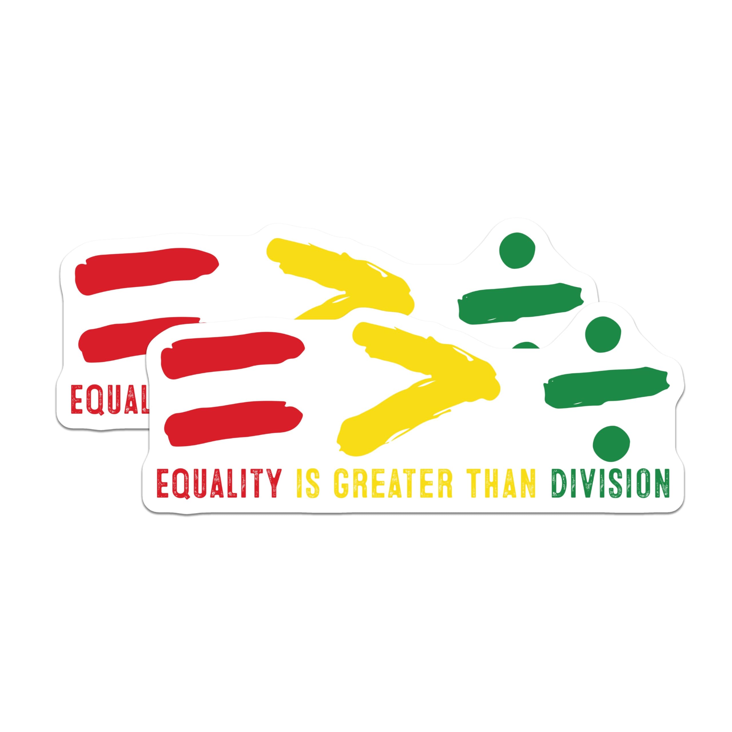 (2 Pack) Equality is Greater Than Division Stickers - Motivational Quote - Positive Statement - 5" On Longest Side - Sticks to Smooth Flat Surfaces - Made in USA - BMCS6722