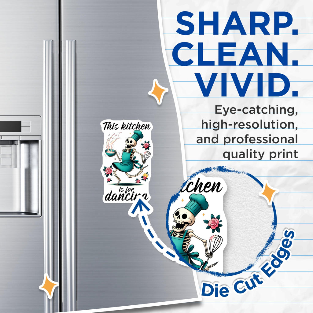 (2 Pack) Skeleton Chef Magnets - Dancing Kitchen Decor - Quirky Refrigerator Art - 5" On Longest Side - Premium Magnet - for Cars, Refrigerators, Toolboxes, Lockers - Made in USA - MAG15397