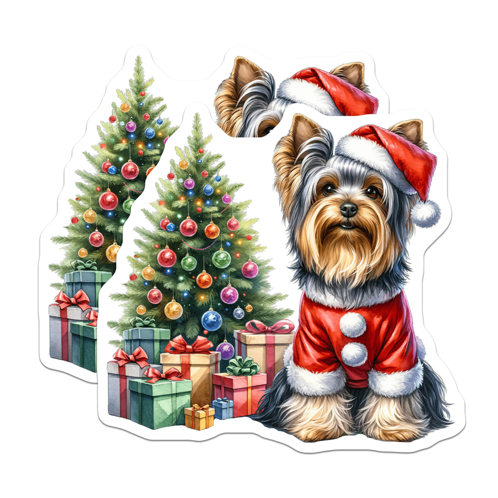 (2 Pack) Christmas Yorkie Magnets - Santa Dog Lover Decor - Holiday Pet Festive Fridge Item - 5 Inches On Longest Side - Thick Durable Magnet - Made in USA - MAG27590