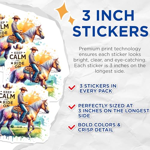 (3 Pack) Cowboy Horse Decals - Western Rider Art - Laptop Decor- 3 Inches On Longest Side - Easy Peel & Apply - Made in USA - 3MCS5538