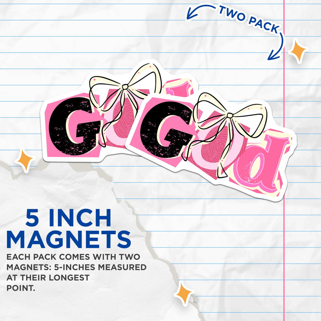 (2 Pack) Christian Faith Magnets - Aesthetic God Bow - Religious Pink Decor - 5 Inches On Longest Side - Thick Durable Magnet - Made in USA - MAG23341