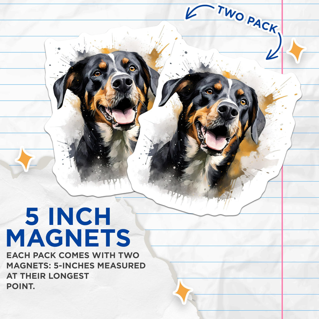 (2 Pack) Bernese Mountain Dog Magnets - Watercolor Dog Art - Pet Lover Fridge Accessory - 5 Inches On Longest Side - Thick Durable Magnet - Made in USA - MAG28749