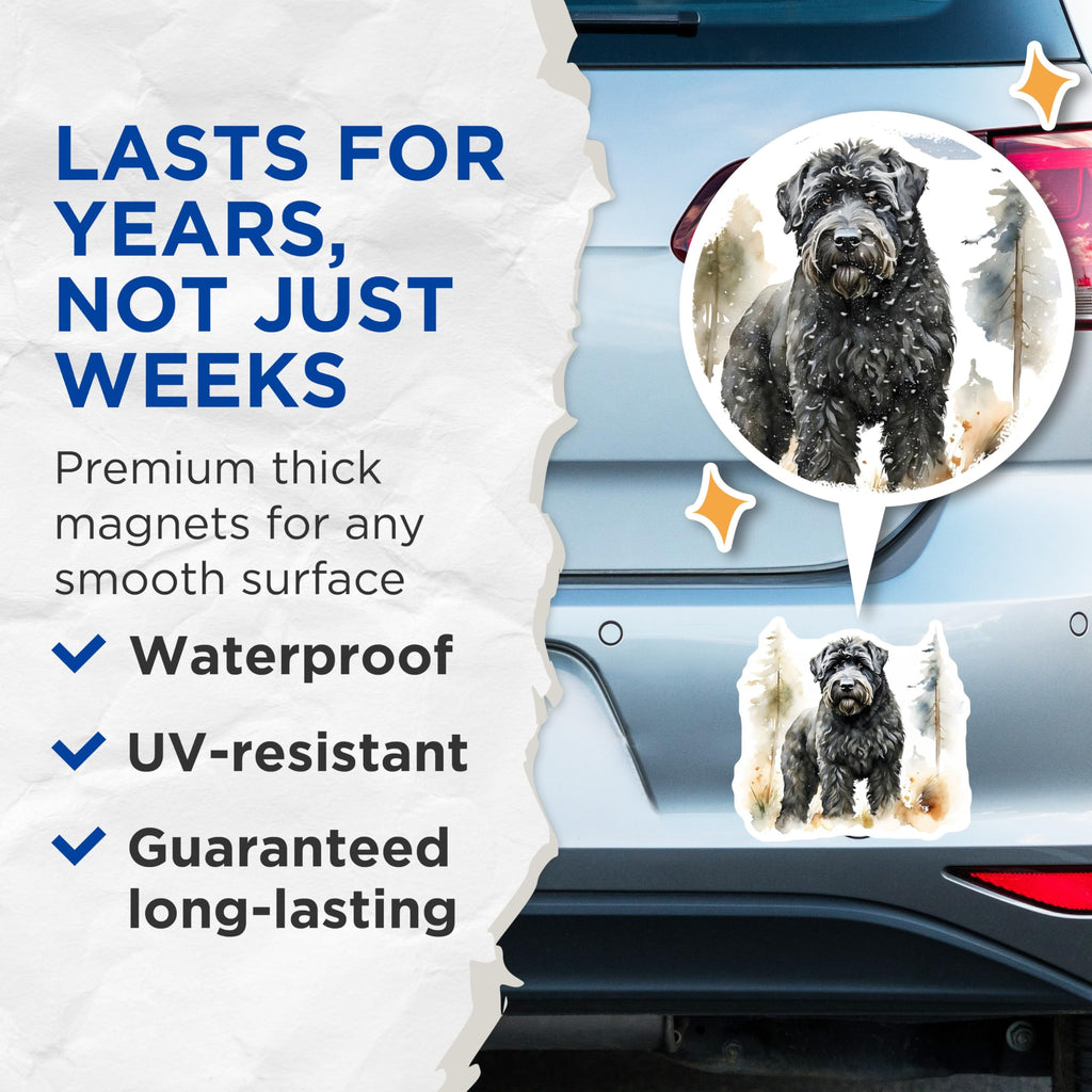 (2 Pack) Black Russian Terrier Magnets - Bouvier des Flandres Decor - Dog Breed Art - 5" On Longest Side - Premium Magnet - for Cars, Refrigerators, Toolboxes, Lockers - Made in USA - MAG14031