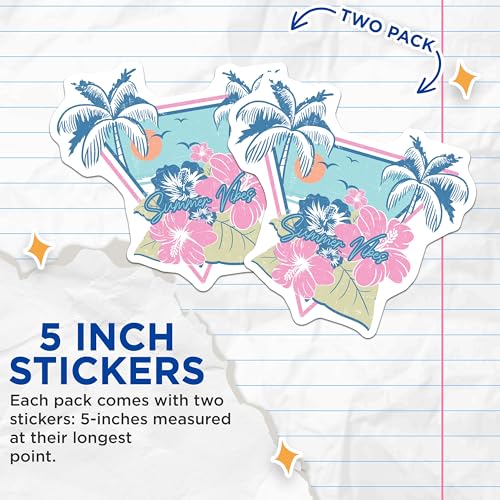 (2 Pack) Summer Vibes Stickers - Tropical Beach Stickers - Hibiscus Flower Stickers - 5" On Longest Side - Sticks to Smooth Flat Surfaces - Made in USA - BMCS6419