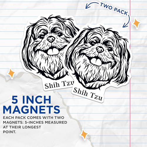 (2 Pack) Shih Tzu Dog Magnets - Cute Dog Magnets - Shih Tzu Art - Dog Lover Magnets - 5" On Longest Side - for Cars, Fridges, Toolboxes - Made in USA - MAG4029