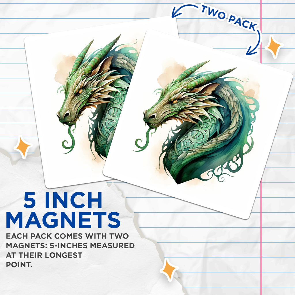 (2 Pack) Celtic Dragon Magnets - Fantasy Creature Decor - RPG Gamer Accessory - 5 Inches On Longest Side - Thick Durable Magnet - Made in USA - MAG26140