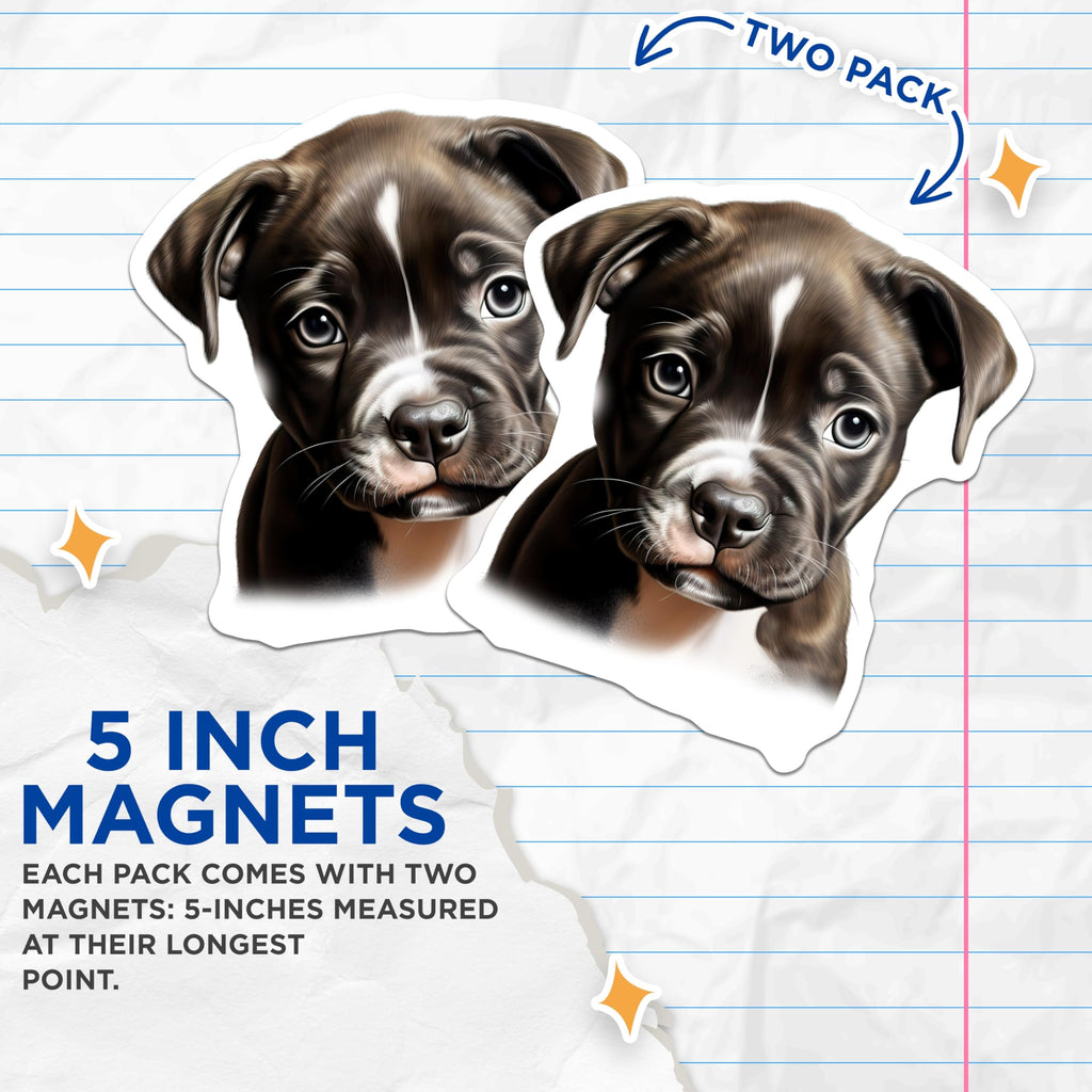 (2 Pack) Cute Pitbull Puppy Magnets - Brindle Dog Fridge - Pet Lover Home Decor - 5 Inches On Longest Side - Thick Durable Magnet - Made in USA - MAG25545