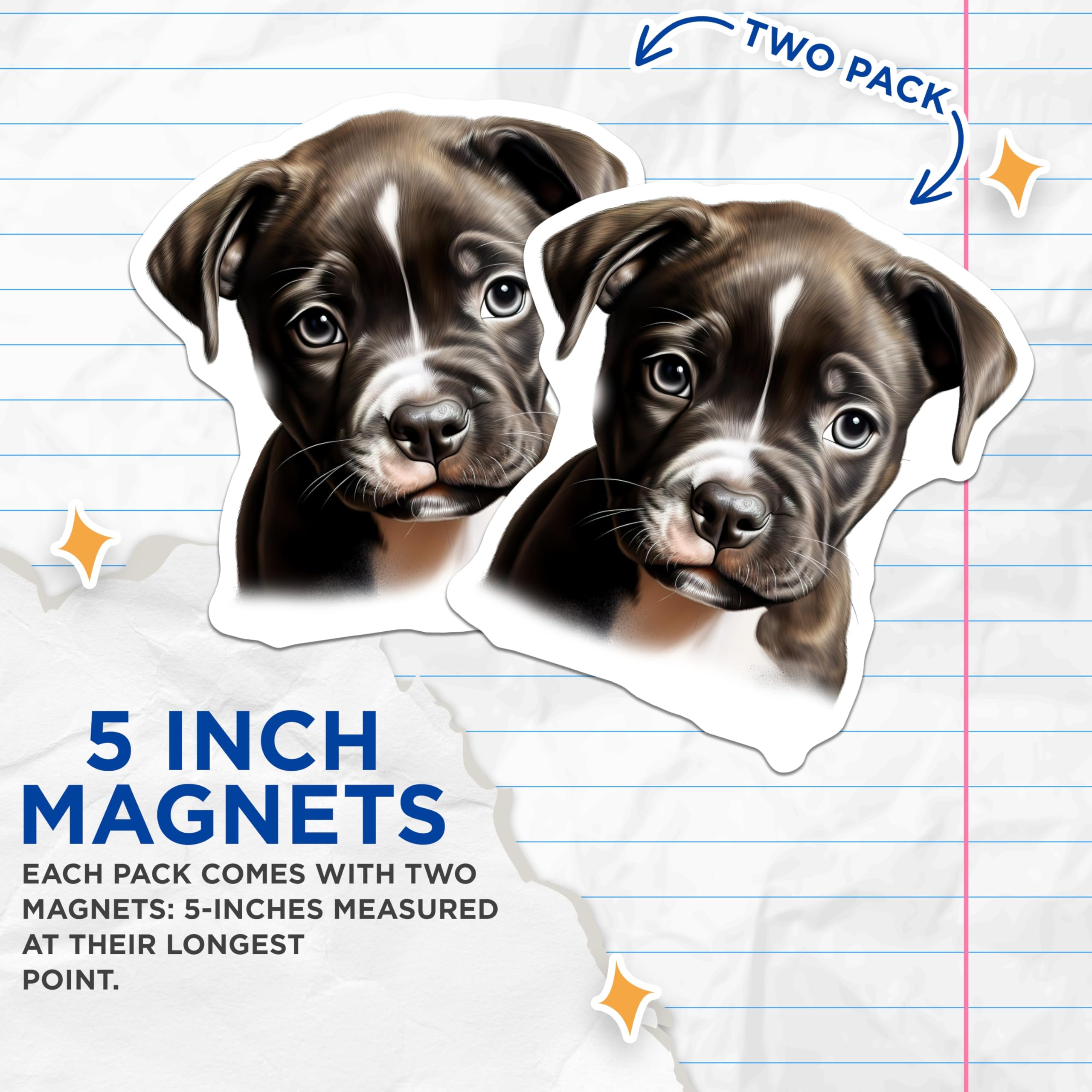 (2 Pack) Cute Pitbull Puppy Magnets - Brindle Dog Fridge - Pet Lover Home Decor - 5 Inches On Longest Side - Thick Durable Magnet - Made in USA - MAG25545