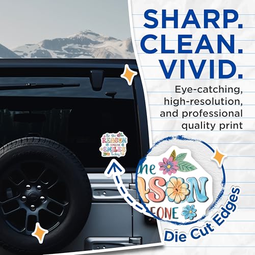 (2 Pack) Motivational Quote Stickers - Be The Reason Someone Smiles Today - 5" On Longest Side - Sticks to Smooth Flat Surfaces - Made in USA - BMCS8600 - BMCS8600