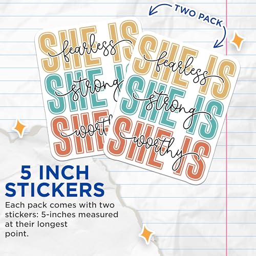 (2 Pack) Fearless Strong Worthy Stickers - Motivational Quote Stickers - Inspirational Phrase Stickers - 5" On Longest Side - Sticks to Any Smooth Flat Surface - Made in USA - BMCS3076