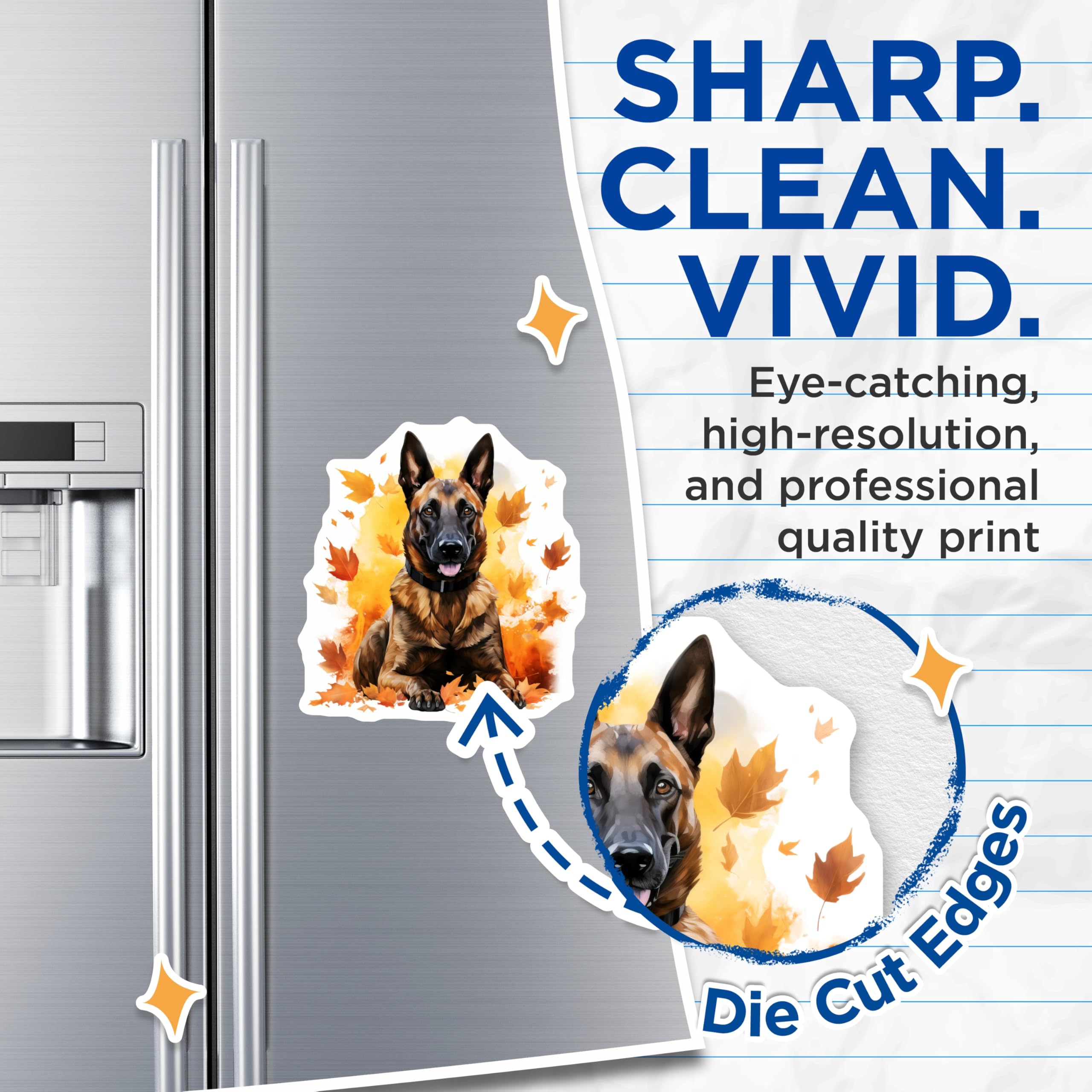 (2 Pack) German Shepherd Dog Magnets - Autumn Fall Pet Decor - Malinois Dog Lover Fridge - 5 Inches On Longest Side - Thick Durable Magnet - Made in USA - MAG28354