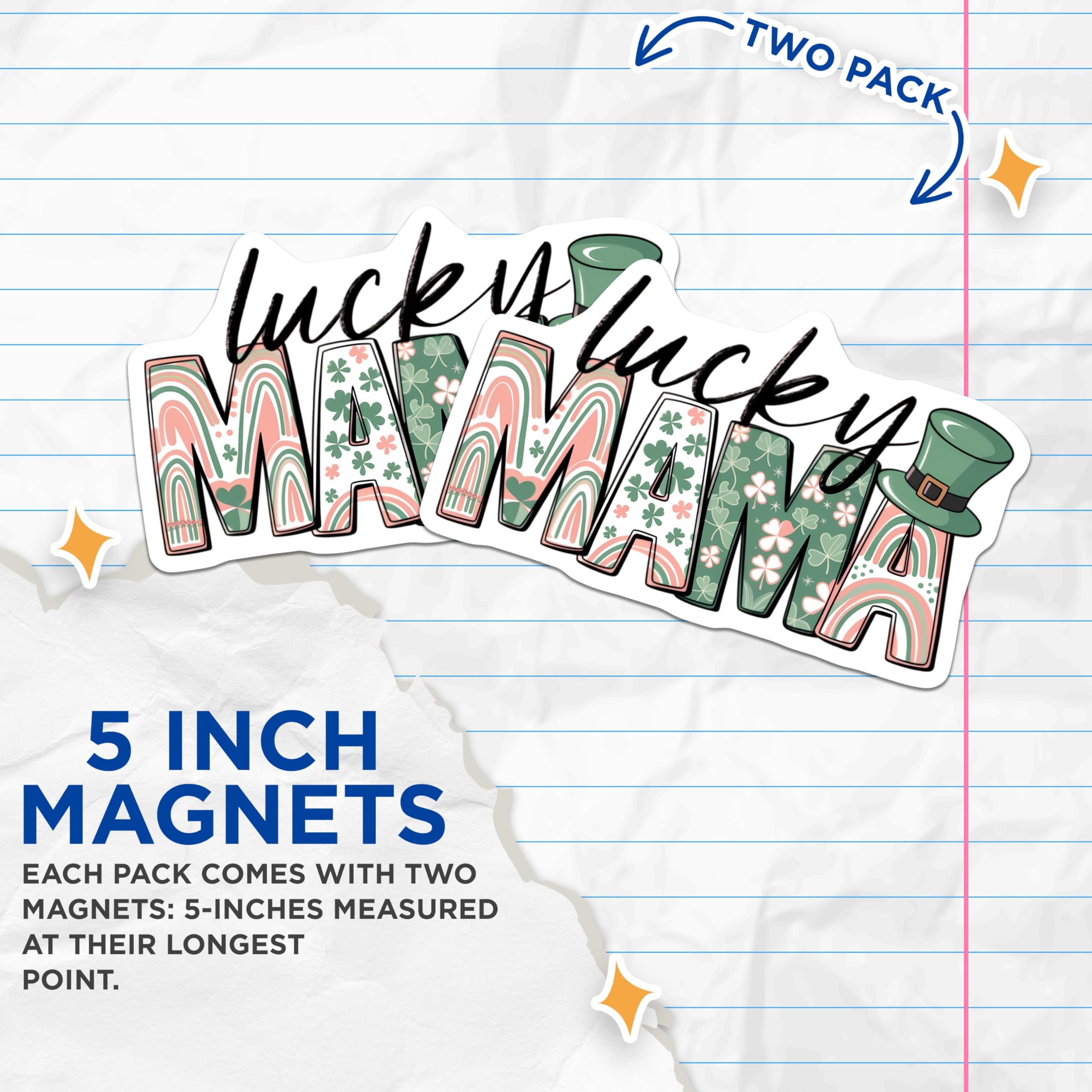 (2 Pack) Lucky Mama Magnets - St Patricks Day Celebration - Irish Clover Theme Decor - Festive Mom Gift - 5 Inches On Longest Side - Thick Durable Magnet - Made in USA - MAG22459