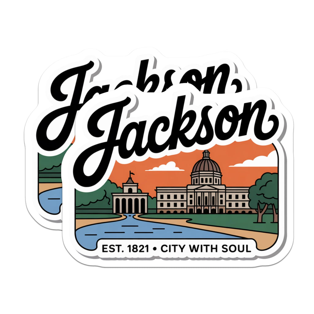 (2 Pack) Jackson Mississippi Magnets - State Capitol Landmark Art - City with Soul Souvenirs - Est 1821 Collectible - 5 Inches On Longest Side - Thick Durable Magnet - Made in USA - MAG19227